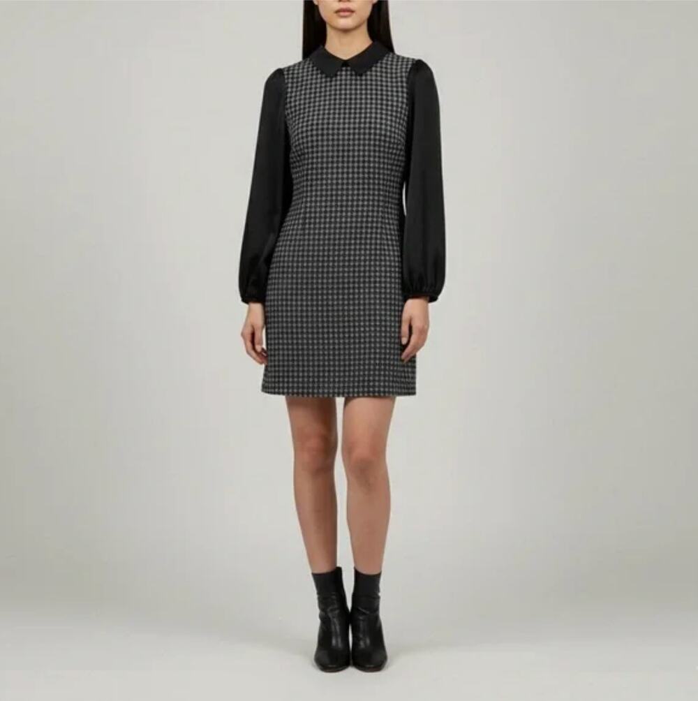Tommy Hilfiger Black And Gray Houndstooth Long Sleeve Dress Size 8P